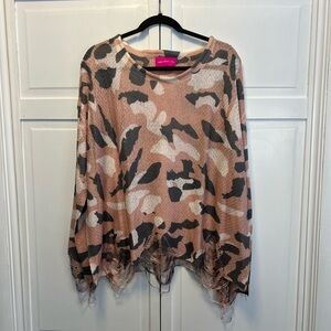 Time After Time Camouflage Distressed Knit Sweater Size Women’s Large